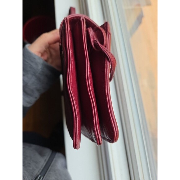 Leather Crossbody Wallet Purse Wristlet Burgundy Convertible Bag Removable Strap - Picture 14 of 16